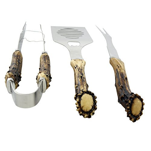 Antler Handle Grilling Set for BBQ Outdoors Style 3 Piece Cooking