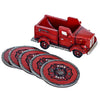Fire Truck Coaster Set of 5 - Firefighter Kitchen Table Coasters Set Rustic Home Decor Living Room - Firefighter Coaster Sets with Holder Dining Room Decor and Accessories