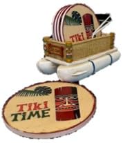 5pc Tiki Time Drink Coasters, Unique Bar Decor & Accessories, Beer & Whiskey Coaster - Home Decorations for Dining Room or Home Bar - Modern Coaster Set with Holder for Man Cave