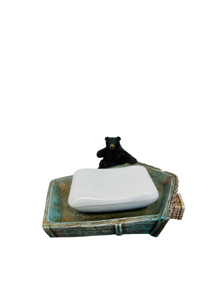 Pine Ridge Bear Soap Dish - Black Bear Outhouse Soap Holder, Rustic Cabin Bathroom Accessories