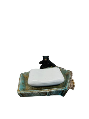 Pine Ridge Bear Soap Dish - Black Bear Outhouse Soap Holder, Rustic Cabin Bathroom Accessories