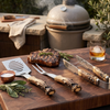 Pine Ridge Antler Handle 3 Piece Grilling Utensils Set - for Barbecue Outdoors Style Cooking, BBQ Starter Pack Tools, Smoker Accessories, Stainless Steel Metal Tongs, Fork, Spatula Utensils