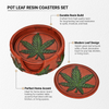 Marijuana Pot Leaf Weed Coaster Set and Holder - Modern Coaster Set of 5 - Bar Decor and Accessories Unique Coasters Home Decor Kitchen - Resin Coaster Molds Table Accents