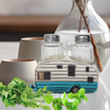 Glass Salt and Pepper Shakers Set - Camper Salt and Pepper Shakers with Holder for Kitchen and Dining - Simple Cute Blue Salt and Pepper Shakers with Lids Set - Rustic Salt and Pepper Caddy