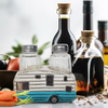 Glass Salt and Pepper Shakers Set - Camper Salt and Pepper Shakers with Holder for Kitchen and Dining - Simple Cute Blue Salt and Pepper Shakers with Lids Set - Rustic Salt and Pepper Caddy