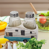 Glass Salt and Pepper Shakers Set - Camper Salt and Pepper Shakers with Holder for Kitchen and Dining - Simple Cute Blue Salt and Pepper Shakers with Lids Set - Rustic Salt and Pepper Caddy