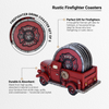 Fire Truck Coaster Set of 5 - Firefighter Kitchen Table Coasters Set Rustic Home Decor Living Room - Firefighter Coaster Sets with Holder Dining Room Decor and Accessories
