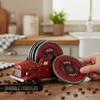 Fire Truck Coaster Set of 5 - Firefighter Kitchen Table Coasters Set Rustic Home Decor Living Room - Firefighter Coaster Sets with Holder Dining Room Decor and Accessories