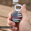 Pine Ridge American Flag Red Line Beer Bottle Opener, Round Patriotic Kitchen Accessory Refrigerator Magnet