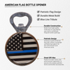 Pine Ridge American Flag Blue Line Beer Bottle Opener, Round Patriotic Kitchen Accessory Refrigerator Magnet