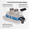 Pine Ridge Pontoon Boat Salt And Pepper Shaker - Two Glass Shakers With Lids, Pontoon Boat Holder Caddy For Spices And Seasonings, For Kitchen, Dining Or Table Decor