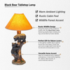 Pine Ridge Black Bear Playing In Log Table Top Lamp, Unique Bears Forest Family Theme Kids Room Decor Desktop Lamps, Wildlife Tree Branch Bedroom Home Decor