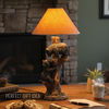 Pine Ridge Black Bear Playing In Log Table Top Lamp, Unique Bears Forest Family Theme Kids Room Decor Desktop Lamps, Wildlife Tree Branch Bedroom Home Decor