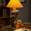 Pine Ridge Black Bear Playing In Log Table Top Lamp, Unique Bears Forest Family Theme Kids Room Decor Desktop Lamps, Wildlife Tree Branch Bedroom Home Decor