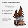 Pine Ridge Metal Bear Salt And Pepper Shaker Set - Two Glass Shakers, Metal Bear Holder Caddy For Spices And Seasonings, For Kitchen, Dining Or Table Decor