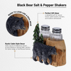 Pine Ridge Black Bear And Pines Salt And Pepper Shaker - Two Glass Shakers, Black Bear And Pines Holder Caddy For Spices And Seasonings, For Kitchen, Dining Or Table Decor