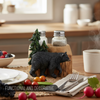 Pine Ridge Black Bear And Pines Salt And Pepper Shaker - Two Glass Shakers, Black Bear And Pines Holder Caddy For Spices And Seasonings, For Kitchen, Dining Or Table Decor