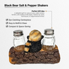 Pine Ridge Black Bear Salt And Pepper Shaker Set - Two Glass Shakers, Bear Holder Caddy For Spices And Seasonings, For Kitchen, Camping, Dining Or Table Decor