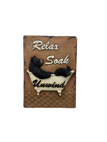 Pine Ridge Bear Bathroom Sign - Black Bear Plaque, Rustic Farmhouse Style Wall Decor For Cabin And Home