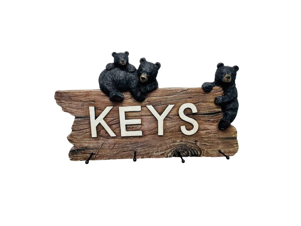 Pine Ridge Bear Key Holder - Decorative Key Hanger For Wall, Black Bear Rustic Key Hooks Organizer For Cabin