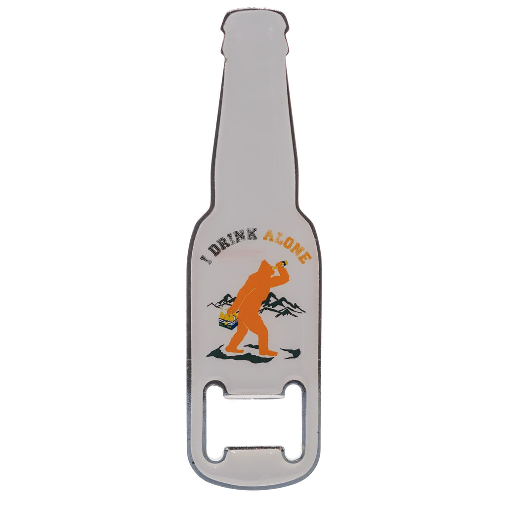 Pine Ridge Bigfoot Sasquatch Beer Shaped Bottle Opener, Rustic Kitchen Accessory Refrigerator Magnetic Bottle Opener, I Drink Alone
