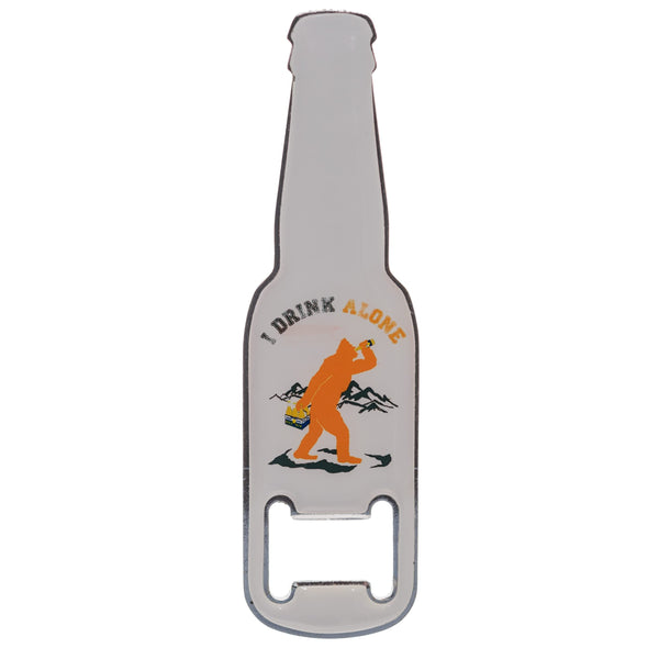 Pine Ridge Bigfoot Sasquatch Beer Shaped Bottle Opener, Rustic Kitchen Accessory Refrigerator Magnetic Bottle Opener, I Drink Alone