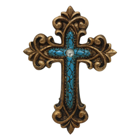 Double Magnetic Turquoise Cross Home Decor by Pine Ridge - Religious Light-weight Polyresin Made Wall Decorative