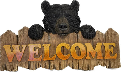 Pine Ridge Black Bear Welcome Sign- Black Bear Home Wall Decor, Rustic Farmhouse Plaques for Home, Office, Indoor, Outdoor