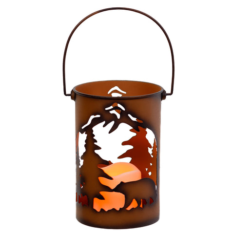 Pine Ridge Bear Led Candle Lantern Lights Decorative, Rustic Winter Scene Lanterns for Spring Wedding, For Indoor and Outdoor Use Tabletop and Wall Hanging, Home Decor