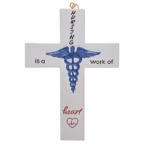 Pine Ridge Nursing Is A Work Of Heart Hanging Cross Home Decor, Wall Crosses for Church And Office, Catholic Crucifix with Inspirational Word Phrases 4x6