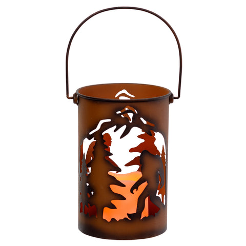 Pine Ridge Bigfoot Sasquatch Led Candle Lantern Lights Decorative, Rustic Winter Scene Lanterns for Spring Wedding, For Indoor and Outdoor Use Tabletop and Wall Hanging, Home Decor