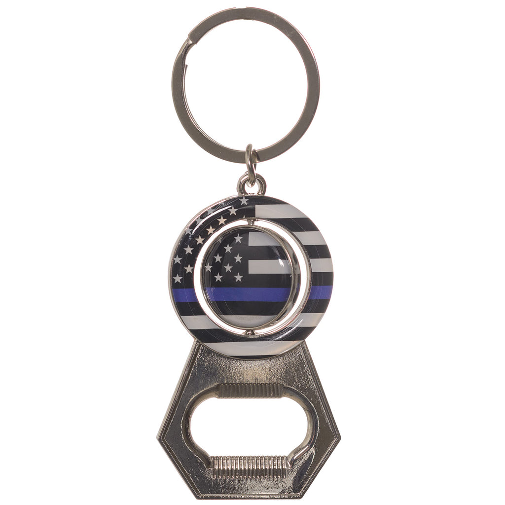 Pine Ridge American Flag Blue Line Keychain With Beer Bottle Opener, Modern Patriotic Easy To Carry Premium Metal Keychain