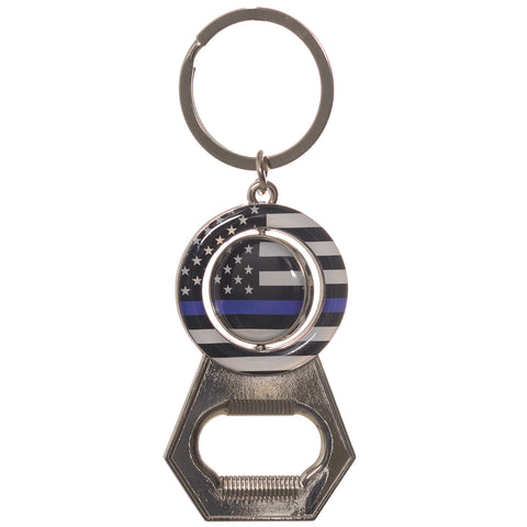 Pine Ridge American Flag Blue Line Keychain With Beer Bottle Opener, Modern Patriotic Easy To Carry Premium Metal Keychain