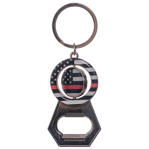 Pine Ridge American Flag Red Line Keychain With Beer Bottle Opener, Modern Patriotic Easy To Carry Premium Metal Keychain