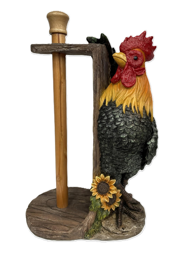 Pine Ridge Rooster Paper Towel Holder - Cute Farmhouse Decor for Chicken Farmers, Rustic Sunflower Design, 13.5
