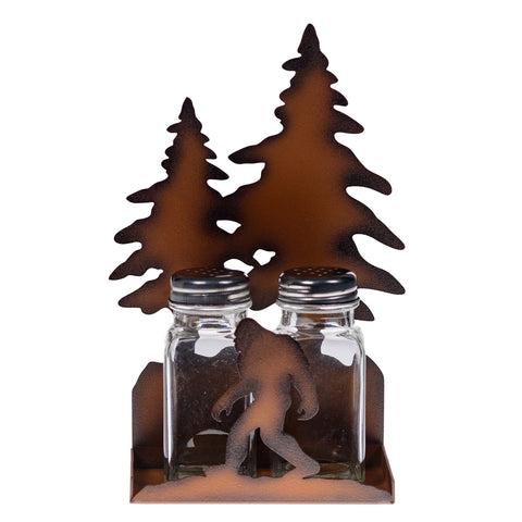 Pine Ridge Bigfoot Sasquatch Salt And Pepper Shakers Holder, Metal Rustic Condiments Holder Kitchen Accessories