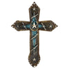 Pine Ridge Spectacular Western Wall Cross with a Country Twist Leather Look with Barbed Wire Wrap, Turquoise Accent and Star with Horseshoe Center