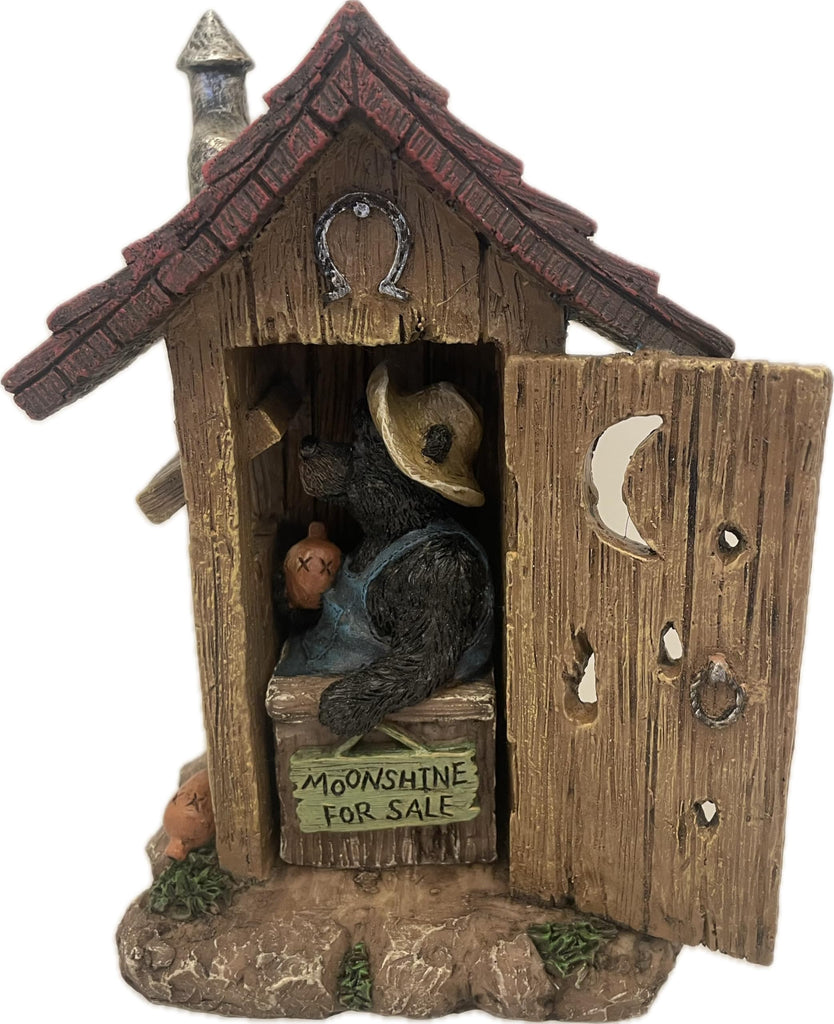 Pine Ridge Bear Outhouse Table Decor - Hillbilly Black Bear In An Outhouse, Black Bear Statue, Cute Rustic Home Decor For Cabin, Home Bathroom Décor