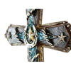 Pine Ridge Spectacular Western Wall Cross with a Country Twist Leather Look with Barbed Wire Wrap, Turquoise Accent and Star with Horseshoe Center