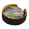 Pine Ridge Green Camouflage 4pc Coaster Set and Tree Trunk Holder Drink Coasters with Base for the Man Cave Decor Hunting Cabin Dining Furniture Gun Shop Décor