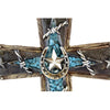 Pine Ridge Spectacular Western Wall Cross with a Country Twist Leather Look with Barbed Wire Wrap, Turquoise Accent and Star with Horseshoe Center