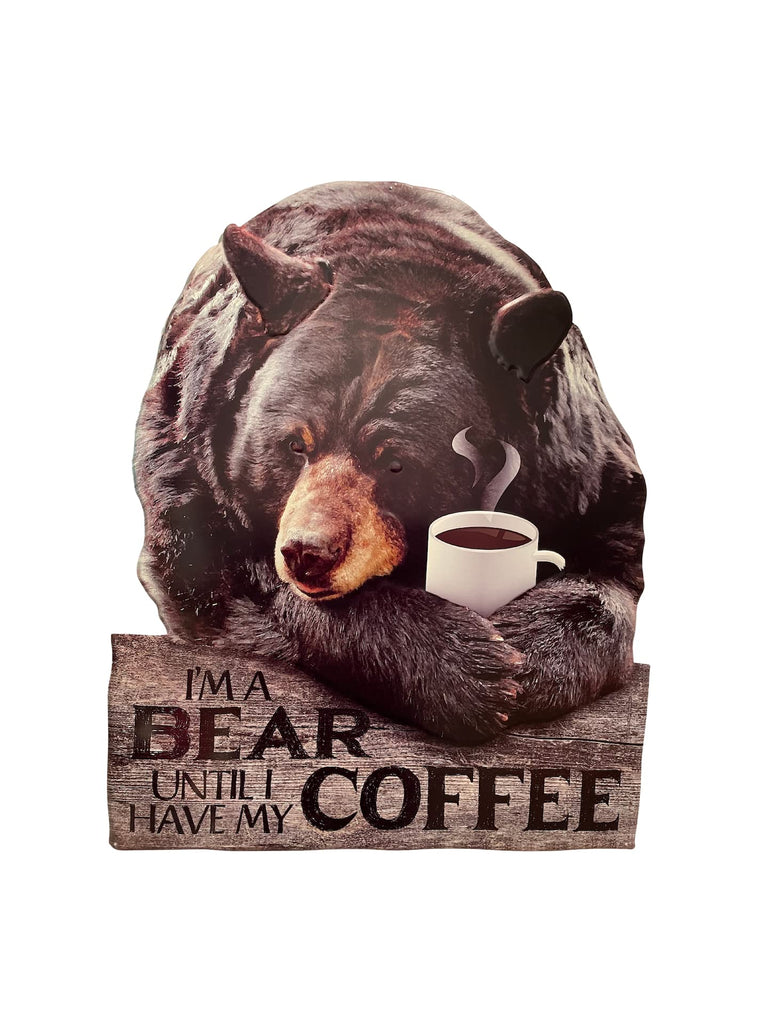 Pine Ridge Bear Wall Art - Embossed Die Cut Wall Decor, Bear With Coffee Sign, Rustic Home Decor For Kitchen, Living Room And Bedroom