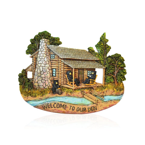 Black Bear Decorations for Home - Welcome Home Sign Wall Hangings for the Cabin Black Bear Decor - Family Wall Plaque Wildlife Decor - Bear Themed Gifts Wall Art Plaque (Welcome to Our Den, 9.25