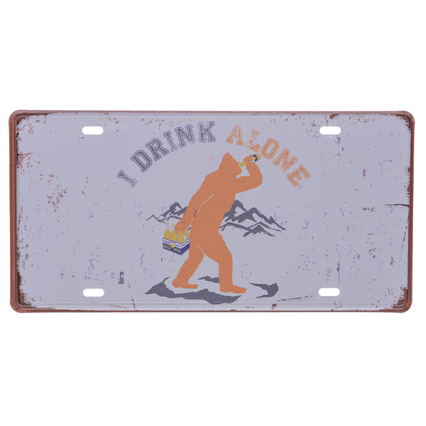 Pine Ridge Bigfoot Sasquatch I Drink Alone License Plate For Cars, Universal Car Frame Plate Cover, License Plate Holder Rust-Proof, Rattle-Proof, Weather-Proof