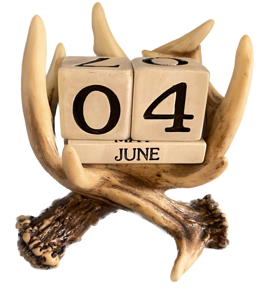 Pine Ridge Deer Antler Desk Calendar Blocks - Perpetual Calendar, Flip Month And Day Date Blocks, Rustic Calendars For Home, Office, Classroom And Décor