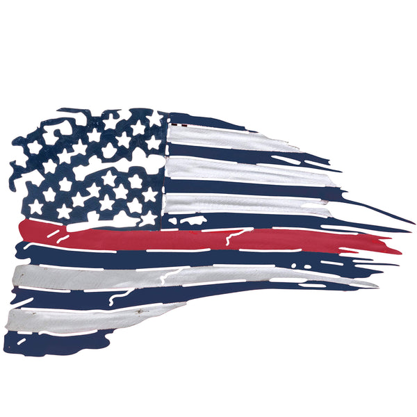 Metal American Flag Wall Decor - Red Line US Flag Metal Art Military Office Decor - America Decorations for Home Patriotic Metal Signs - Outdoor American Flag Steel Wall Decorations