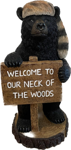 Pine Ridge Black Bear Welcome Sign - Black Bear Yard Sign, Cute Front Porch Decoration For Cabin, Rustic Black Bear Decor, Cabin Decorations For Outdoors