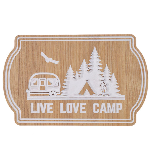 Pine Ridge Live Love Camp Wooden Plank Sign - MDF Wall Decor Sign, Camping Decor For Camper, RV Or Cabin