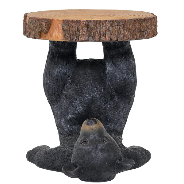 Pine Ridge Black Bear Table - Decorative Bear Accent Table, Rustic Cabin Furniture, For Cabins, Bedside Night Stand, Drink End Table And Side Table