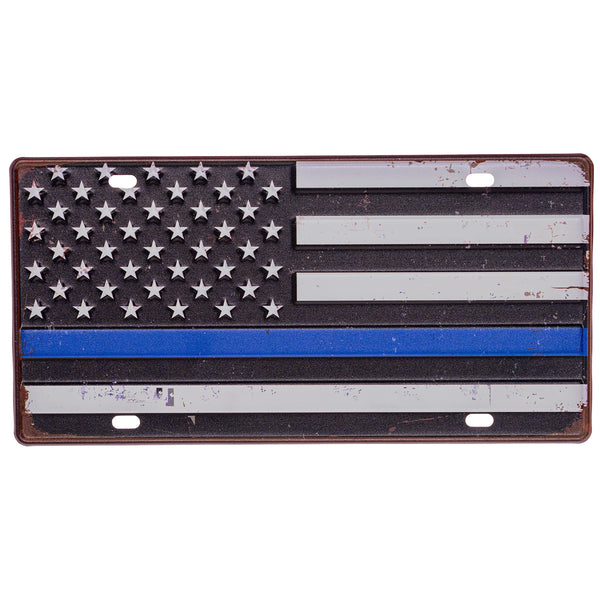 Pine Ridge American Flag Blue Line License Plate, Universal Car Frame Plate Cover, US Veteran License Plate Holder Rust-Proof, Rattle-Proof, Weather-Proof